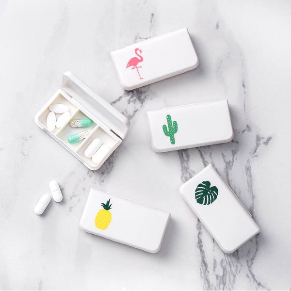1 PC portable pill organizer for medicine storage with dustproof design, shaped like a flamingo cactus leaf