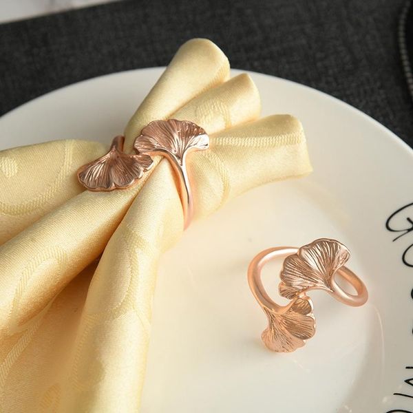 10 elegant metal rose gold apricot leaf napkin rings for wedding banquet table decor