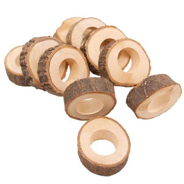 10 natural wooden unfinished circle pendants for DIY napkin rings, perfect for crafting wedding table decor