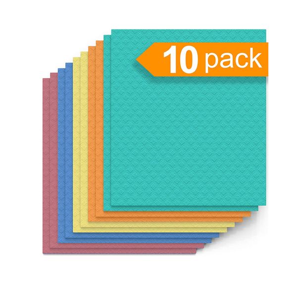 10 reusable cellulose sponge dishcloths for kitchen, highly absorbent and effective for cleaning