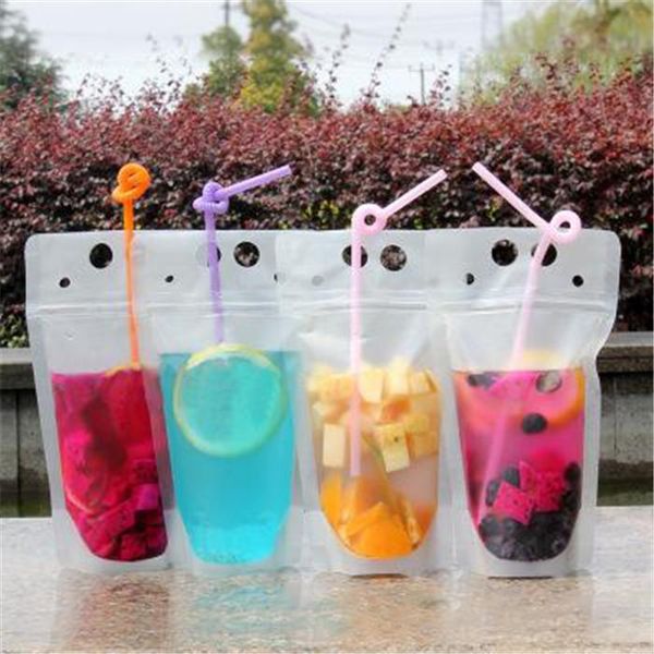 100 clear zippered drink pouches with straw holders, heat-resistant and reclosable