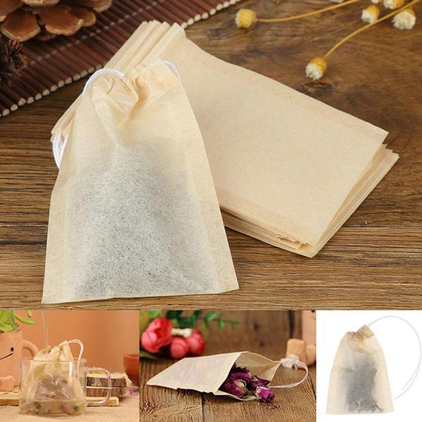 100 tea bag filter papers per lot, empty drawstring bags for herbal tea with factory pricing and expert design, latest style and original quality