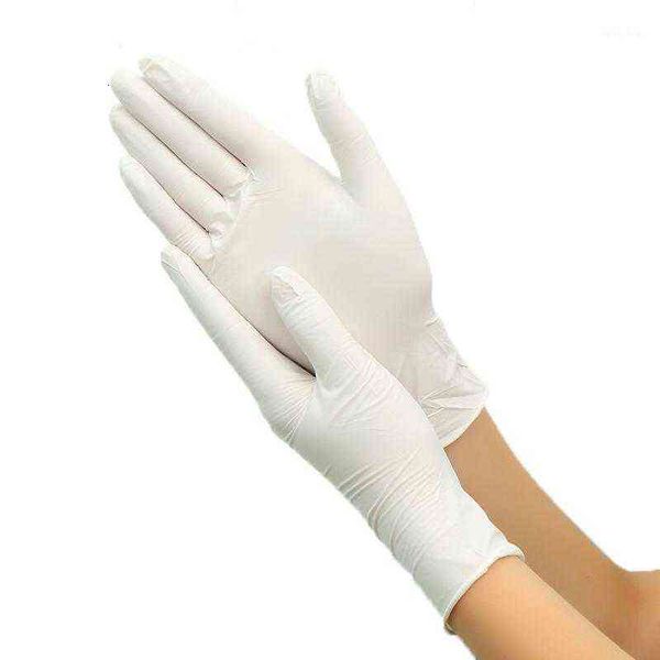100 white disposable latex gloves with non-slip grip for lab and household cleaning, available in stock