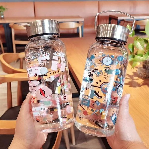 1000ml large glass water bottles for kids, BPA-free creative school travel mugs for coffee or tea