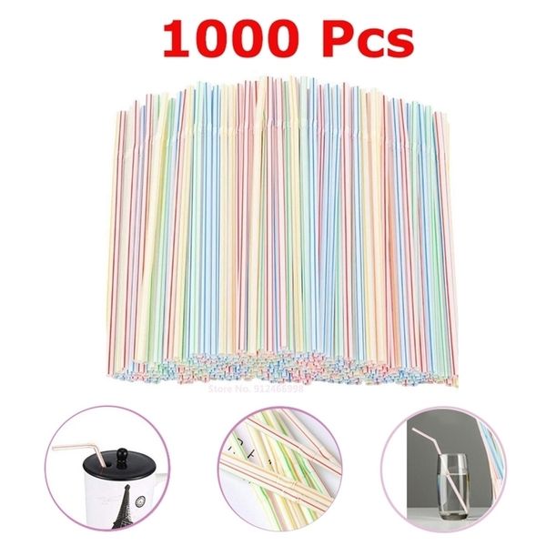 1000-piece disposable plastic cups and straws set for bars, parties, and kitchen use, featuring colorful striped cocktail straws