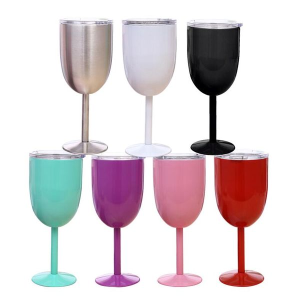 10oz stainless steel double-wall vacuum insulated wine glasses with lids, set of 10