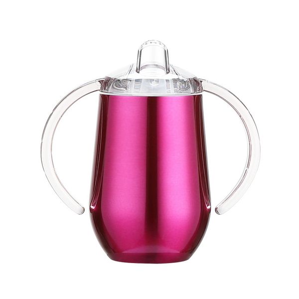 10oz stainless steel kids' vacuum-insulated sippy mug with double handles and egg-shaped design