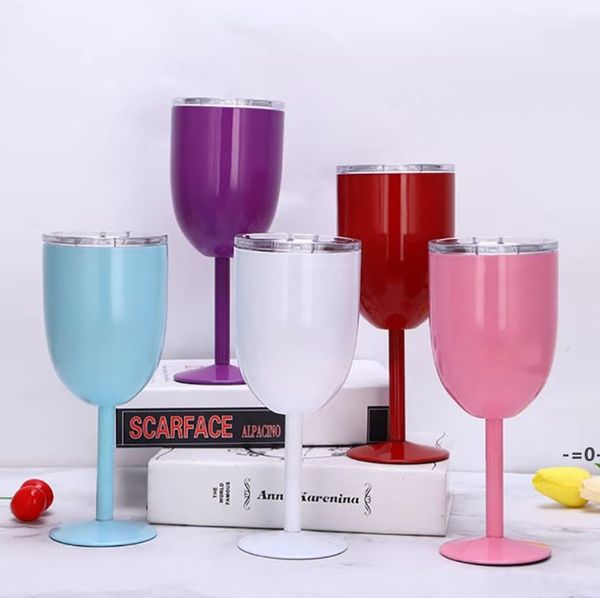 10oz stainless steel wine goblets with sealed lids, unbreakable double-wall vacuum design for travel and parties