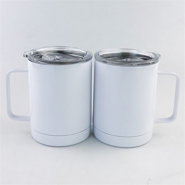 10oz white stainless steel sublimation wine tumblers with handles, double-wall vacuum insulated travel coffee mugs