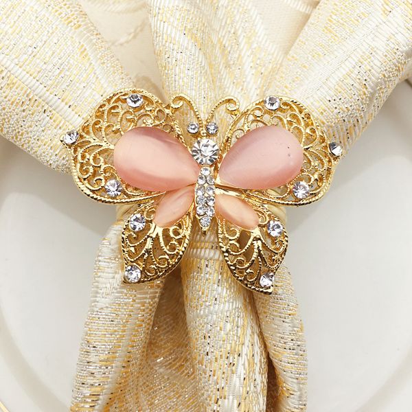 10pcs Elegant Diamond-Alloy Butterfly Napkin Rings for Banquet and Wedding Decor