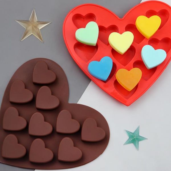 10-piece silicone baking molds for chocolate, heart-shaped cake, DIY desserts, jelly, soap, and kitchen use