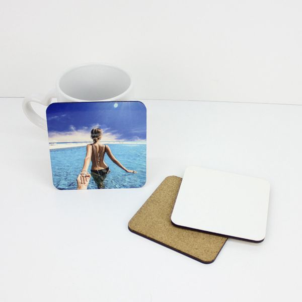 10x10x0.4cm sublimation-ready square cup mat made of cork wood and MDF for heat insulation, ideal as party favors or household supplies