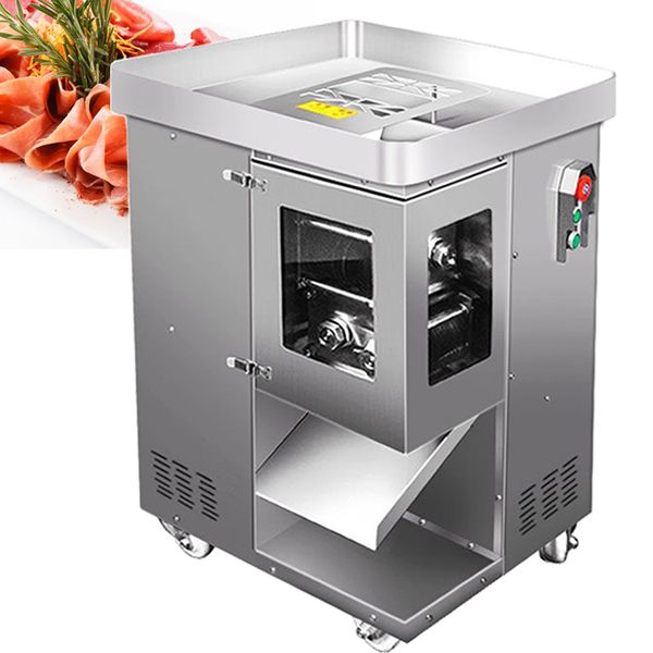 110V/220V vertical meat cutter with 500kg/hr capacity and 2.5~40mm adjustable slicing thickness