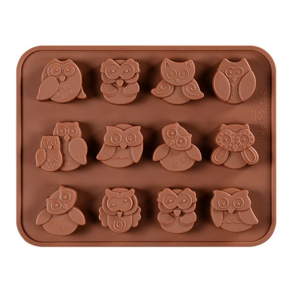 12 owl-shaped silicone molds for baking, soap making, and ice cubes