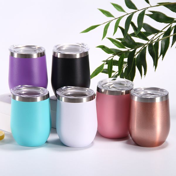 12oz blank sublimation wine tumblers, egg-shaped double-wall stainless steel mugs with lids, shipped by sea