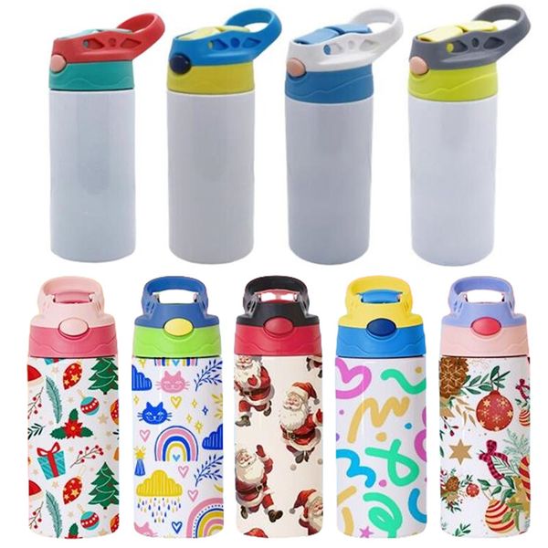 12oz kids' insulated stainless steel water bottles with sublimation design, perfect for DIY sippy cups and tumblers
