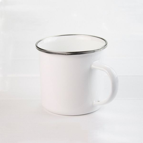 12oz sublimation enamel mugs with handles, 375ml white blank tumblers for DIY coffee cup printing