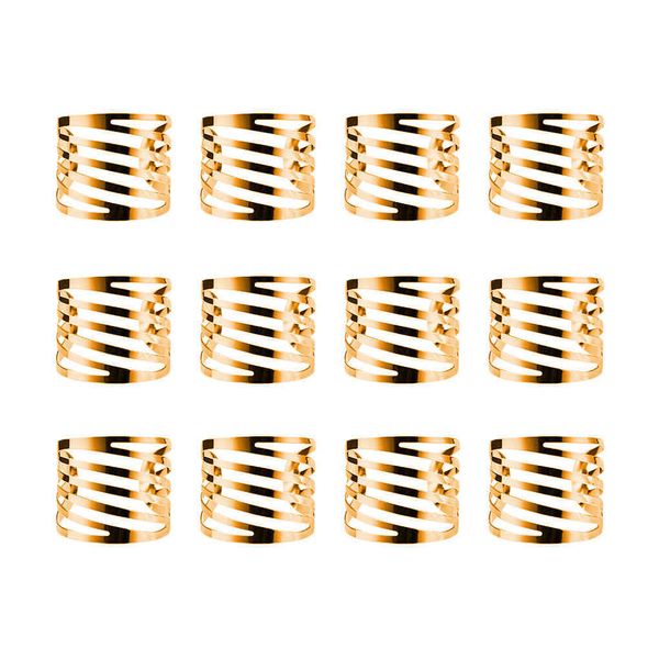 12-piece metallic wedding napkin rings with back pattern, ideal for table decor, family gatherings, and daily use as napkin holders
