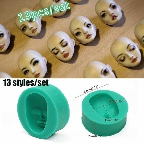 13-pattern 3D doll face silicone mold for sponge, fondant, and chocolate baking, ideal for baby shower cakes (220601)