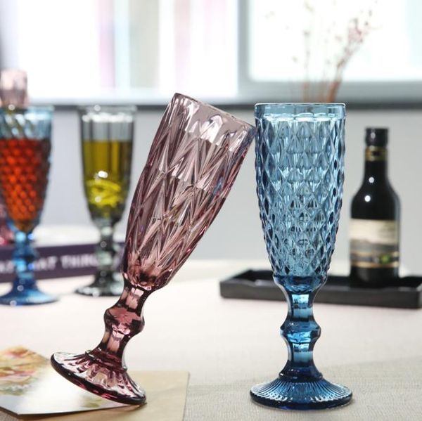 150ml European embossed stained glass goblets in 4 colors for wine, beer, or cocktails