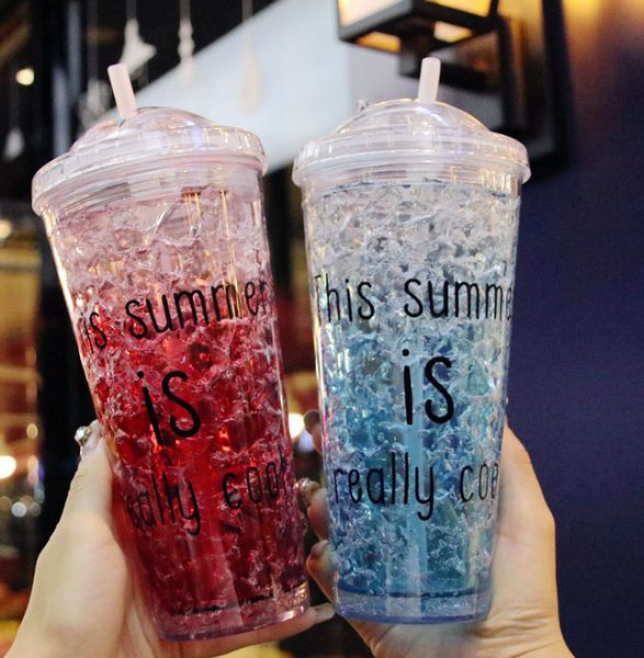 15.2OZ and 17OZ summer drinkware - crushed ice straw cups with lids, made from food-grade plastic for cold storage, customizable options available