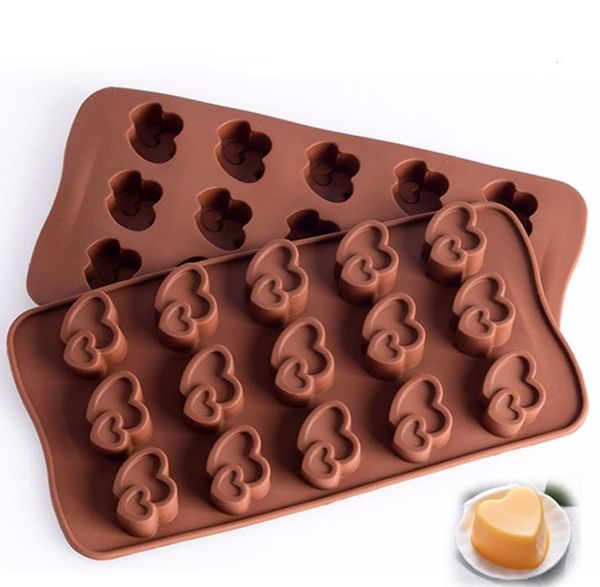 15-Cavity Double Heart Silicone Mold for Baking, Ice Cubes, and Chocolate with Heat Resistance (SN3388)