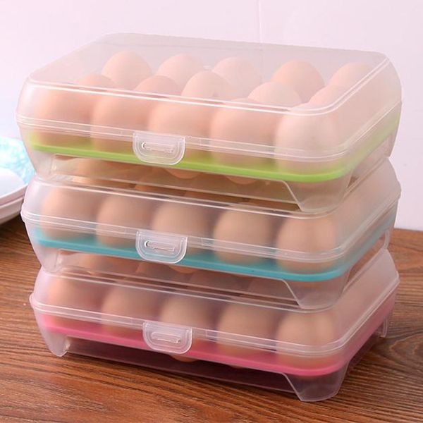 15-Grid Plastic Egg Storage Box for Refrigerator, Transparent Anti-Collision Egg Container Kitchen Tool