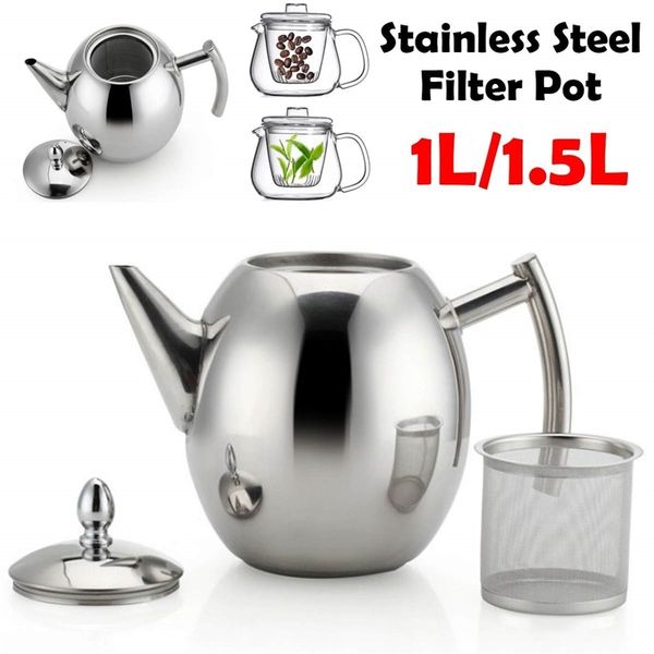 1.5L Stainless Steel Coffee Pot with Strainer, Stovetop Tea Kettle for Insulated Brewing