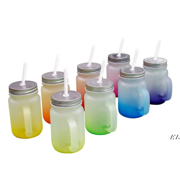 15oz sublimation-ready gradient frosted mason jar glasses for DIY multicolor wine tumblers, beer cups, and heat transfer designs JJF14147