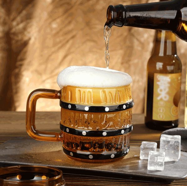 16oz wooden barrel-style coffee and beer glass with customizable logo options