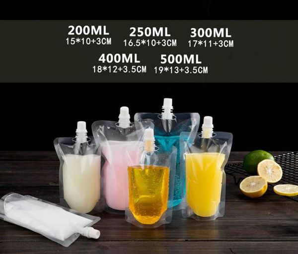 17OZ stand-up plastic beverage pouch with spout for juice, milk, or coffee (200-500ml capacity)
