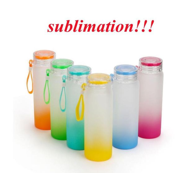 17oz sublimation water bottle with 500ml capacity, featuring a frosted glass gradient design, blank tumbler drinkware cup model C0622G02