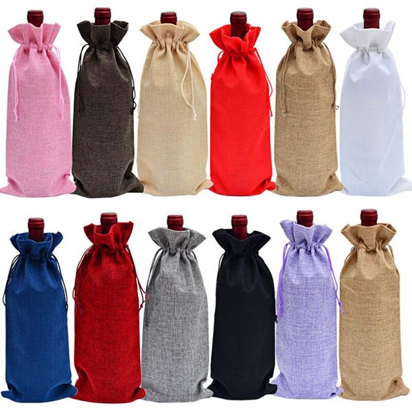 18 elegant wine bottle covers in rustic hessian for festive table decor