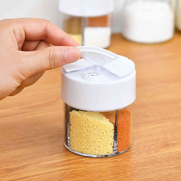 1PC Spice Jar Seasoning Box with 4 Compartments for Kitchen Storage - Transparent PP Containers for Salt, Pepper, and Cumin Powder