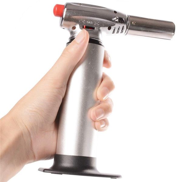 1pcs windproof butane torch lighter with metal spray gun for kitchen and hookah use