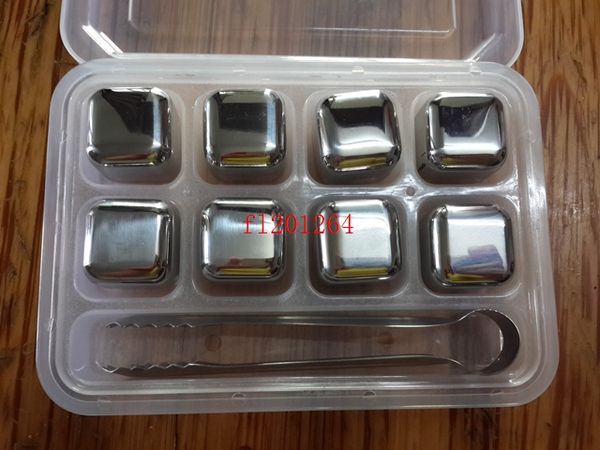1set/lot Free Shipping Stainless Steel Whisky Stones Ice Cubes Glacier Cooler Stone Whiskey Rocks 8pc ice cube +1pcs clip  

Rewritten:  
Free shipping stainless steel whiskey stones set includes 8...