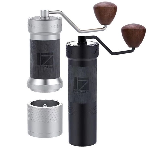 1ZPRESSO Kplus manual coffee grinder with aluminum burr, stainless steel construction, and adjustable mini milling for beans