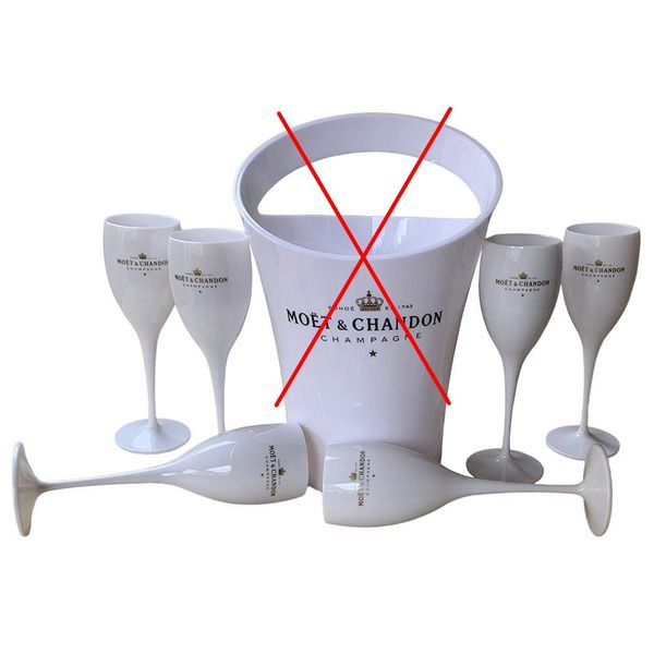 2 unbreakable acrylic Moet champagne glasses, 175ml capacity, in orange and white, featuring Moet-Chandon design, ideal for imperial goblet style serving