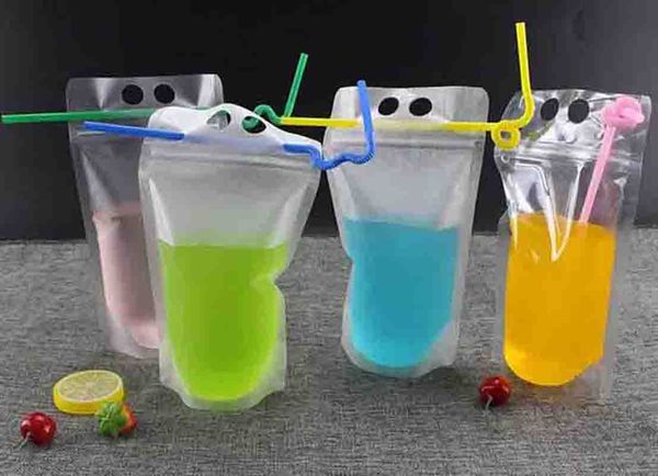 2000pcs Fedex/DHL 17oz frosted zipper stand-up water bottle pouches with straw holder, heat-proof reclosable drinking bags