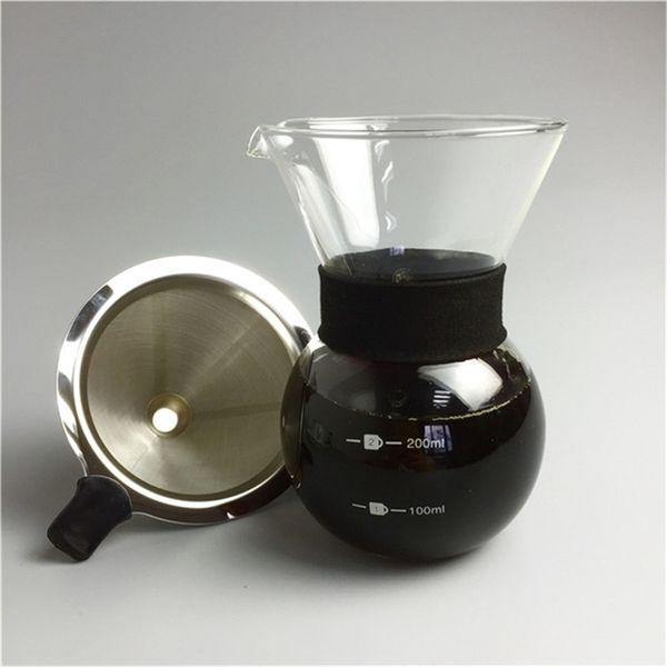 200ml glass coffee maker with stainless steel filters, portable pour-over dripper and V60 server set