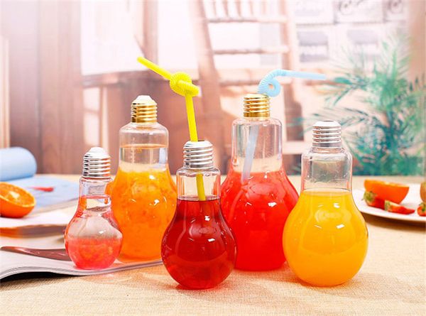 200ml light bulb-shaped beverage container for milk tea, juice, or yogurt with a straw included