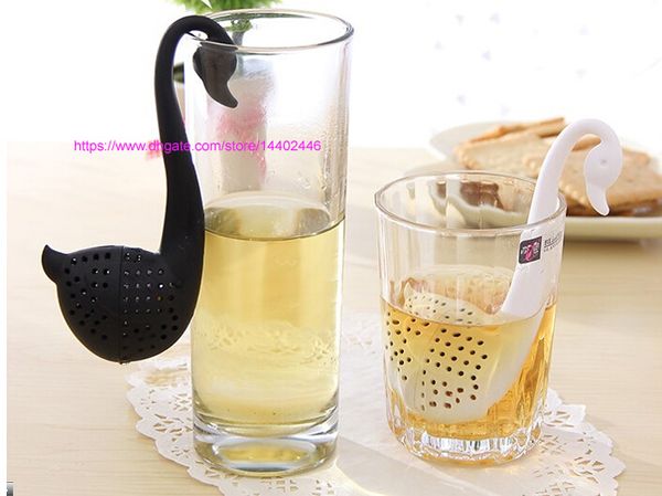 200pcs Creative Swan-Shaped Spoon Colanders for Tea Filtering, Black and White Strainers