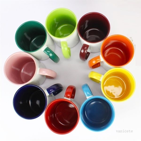 2021 NEW Blank Sublimation Ceramic Mug with Color Handle - DIY Heat Press Transfer Cup for Printing, Available in Various Colors, Shipped by Sea (T9I001159)