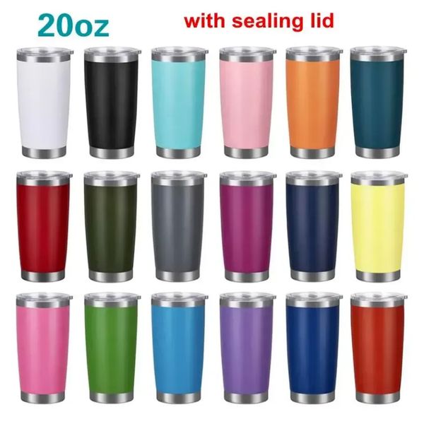 20oz stainless steel travel mugs with vacuum insulation and leak-proof lids for coffee or beer