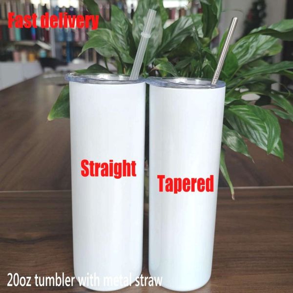 20oz sublimation-ready stainless steel mugs in tapered and straight designs, tall cylinder style T011