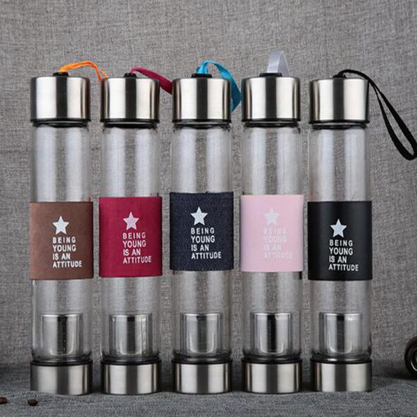 20-piece set of 450ml glass water bottles with stainless steel tea infusers, ideal for sports and business use