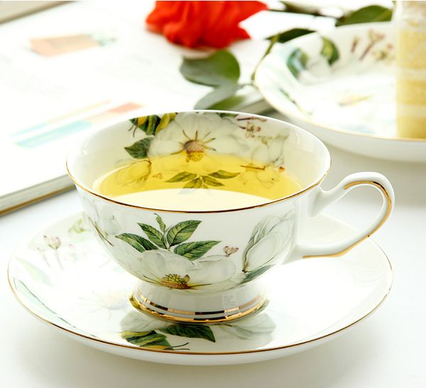 220ML fine bone china tea set with saucer, camellia floral design ceramic espresso cup and saucer