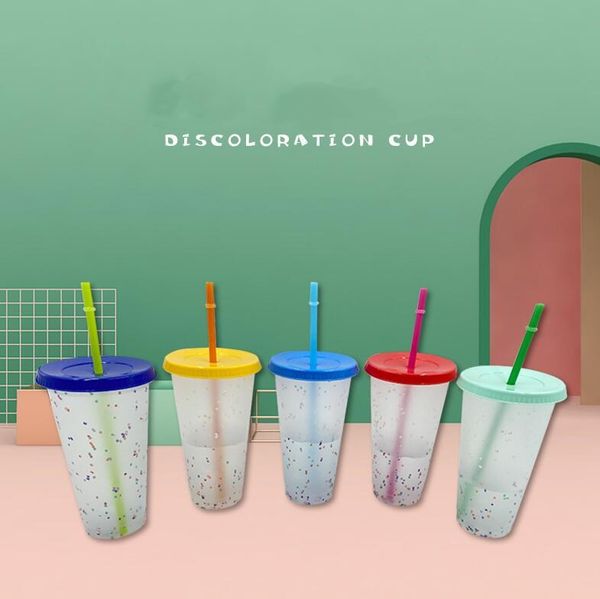 24oz color-changing confetti cups with lids and straws, reusable summer drinkware in a 50-piece set