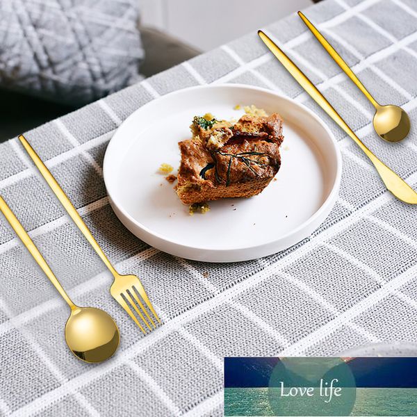 24-piece stainless steel cutlery set with gold-silver design, featuring knives, forks, and coffee spoons at factory-direct pricing