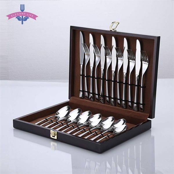 24-piece stainless steel flatware set with matte finish, perfect for family dinners, parties, and gifting in elegant box